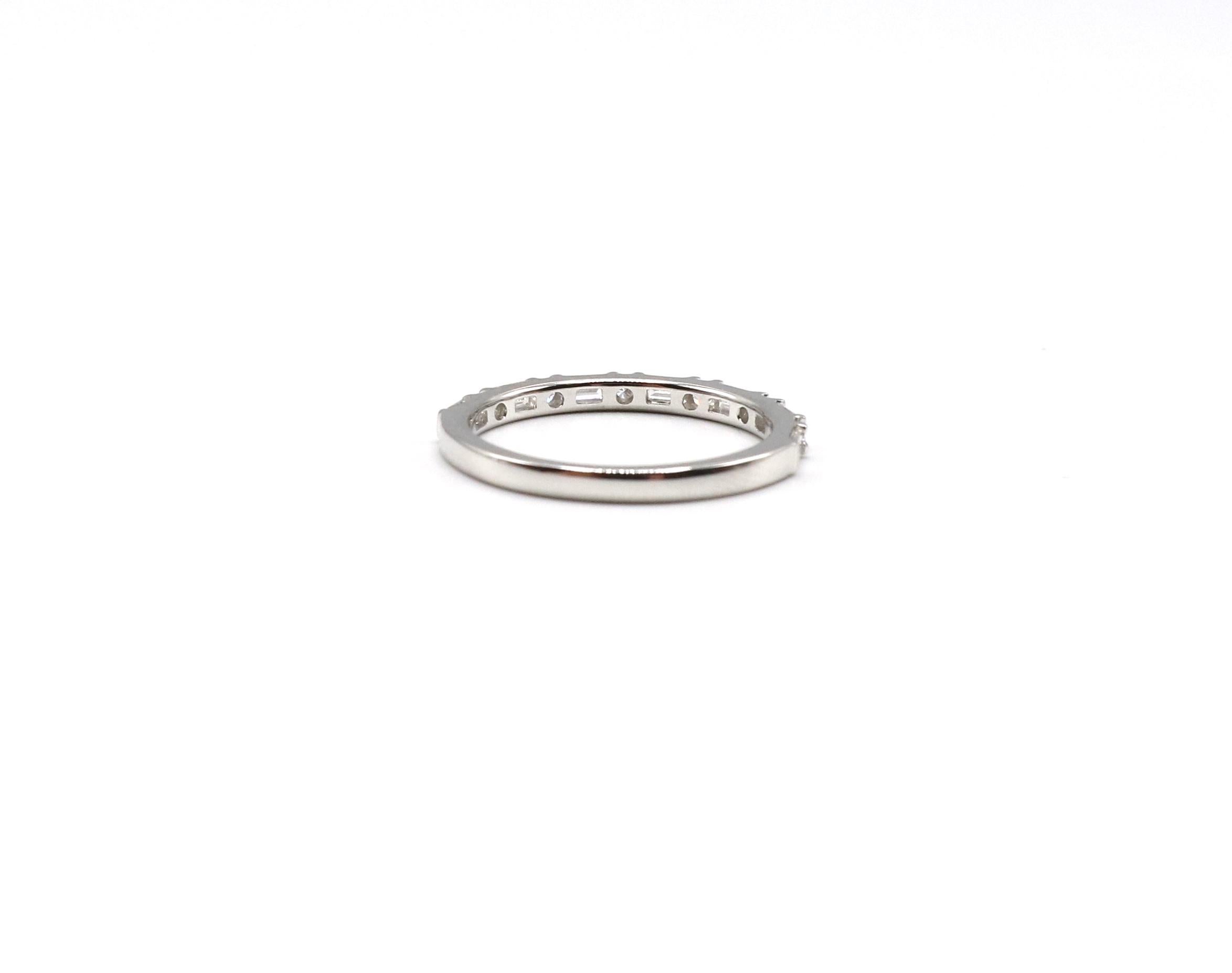Baguette Cut 14K White Gold 0.45 Carat Round & Baguette Diamond Wedding Band Stackable Ring