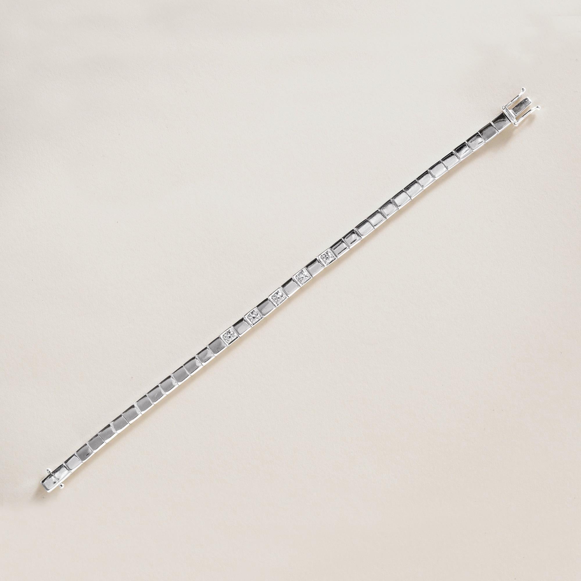 Pulsera Panel Cuadrado Diamantes 0,45 Quilates Oro Blanco 14K Moderno en venta