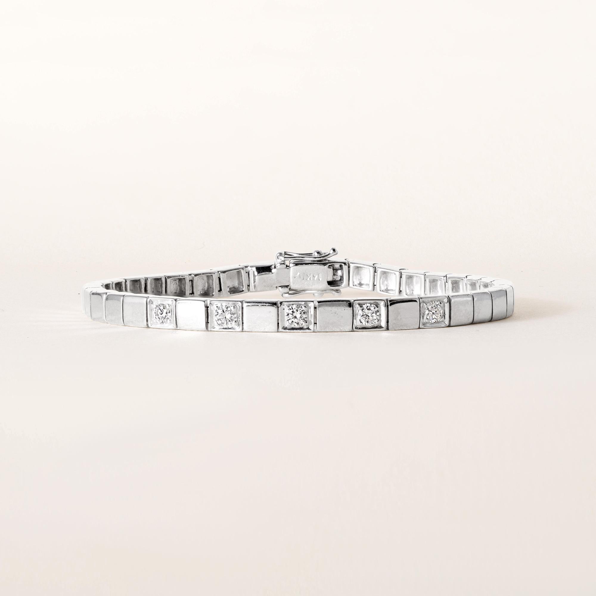 Pulsera Panel Cuadrado Diamantes 0,45 Quilates Oro Blanco 14K Corte brillante en venta
