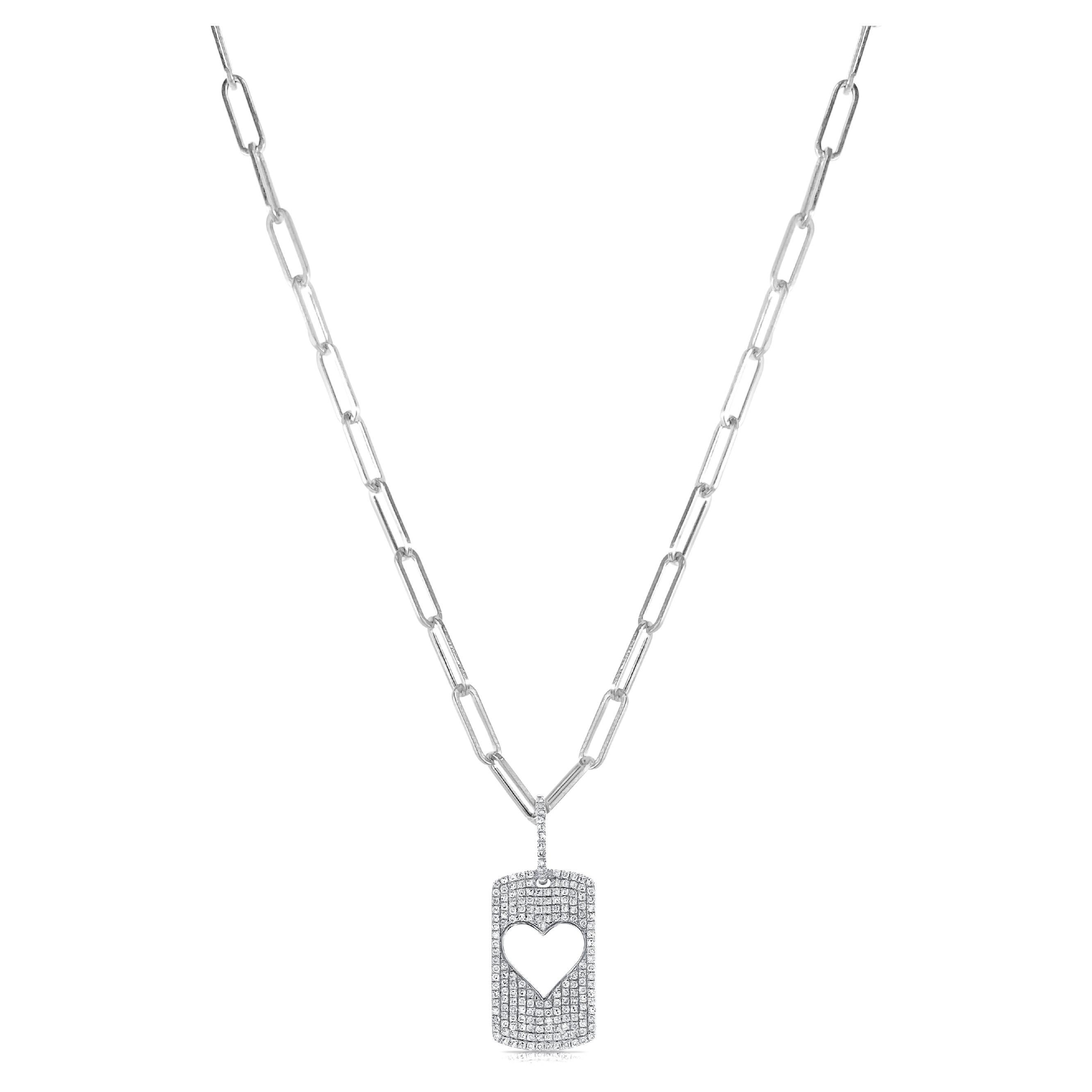 14k White Gold 0.45 TDW Heart Charm Link Necklace