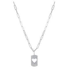 14k White Gold 0.45 TDW Heart Charm Link Necklace