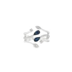 14k White Gold 0.45ct Sapphires and 0.30ct Round Brilliant Diamond Bypass Ring