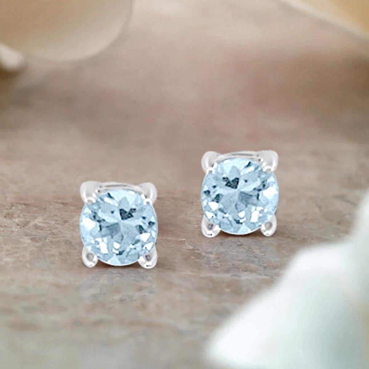 Round Cut 14K White Gold 0.45cts Aquamarine Earring, Style# TS1324AQE For Sale