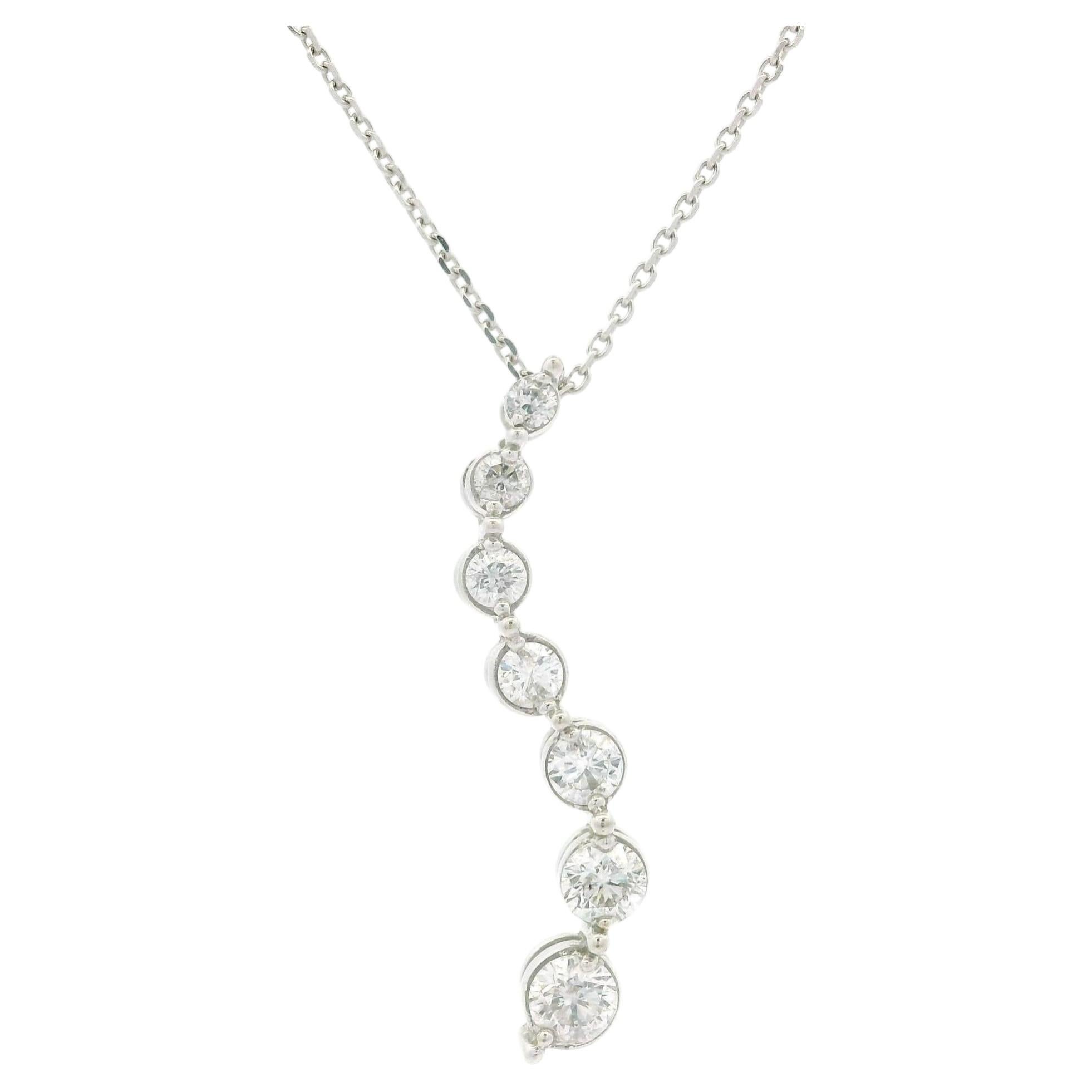 14k White Gold 0.45ctw Diamond Wavy Journey Slide Pendant on 16" Cable Necklace For Sale
