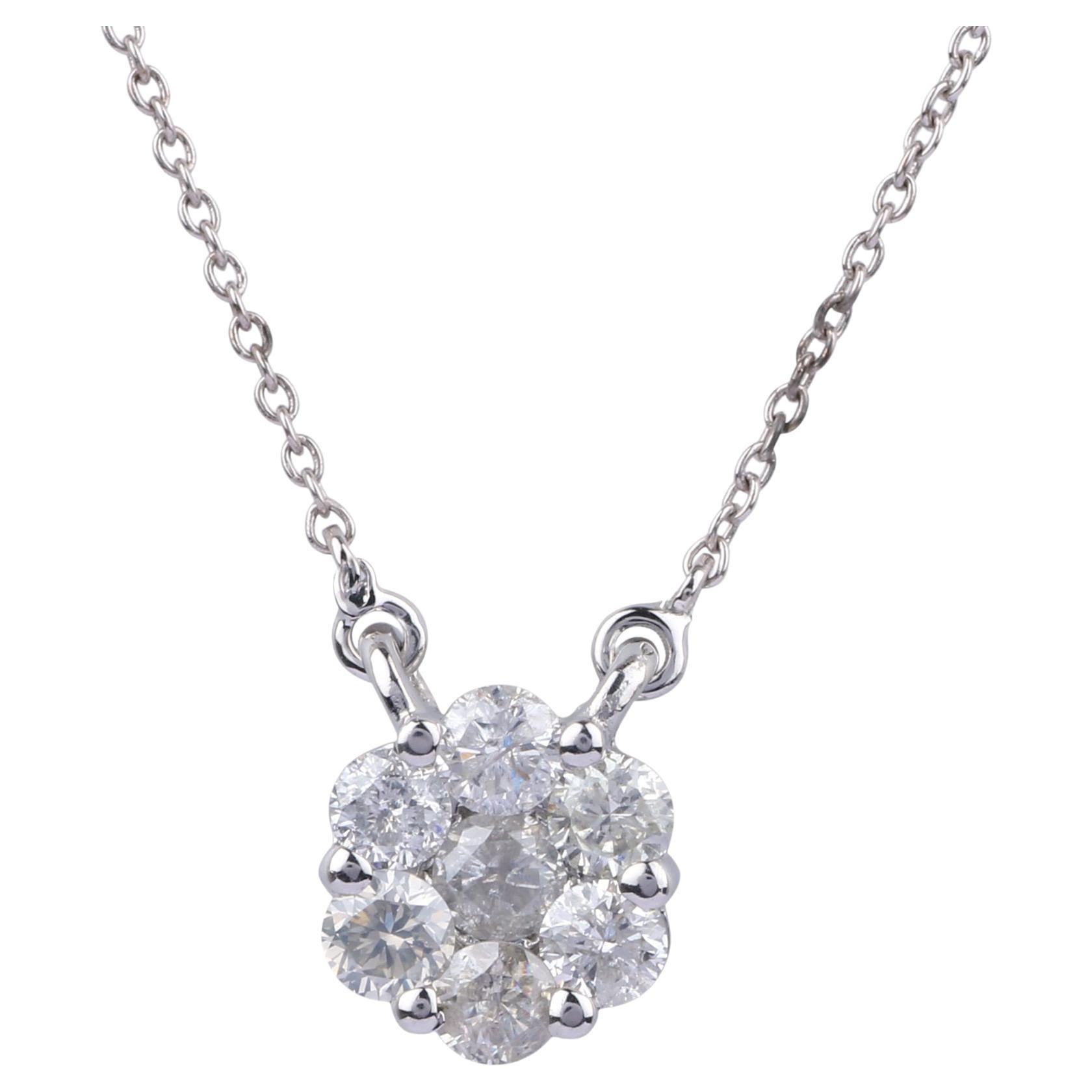 14K White Gold 0.481 Ctw Natural Clear Diamond I1/H1' Charm Pendant Necklaces For Sale