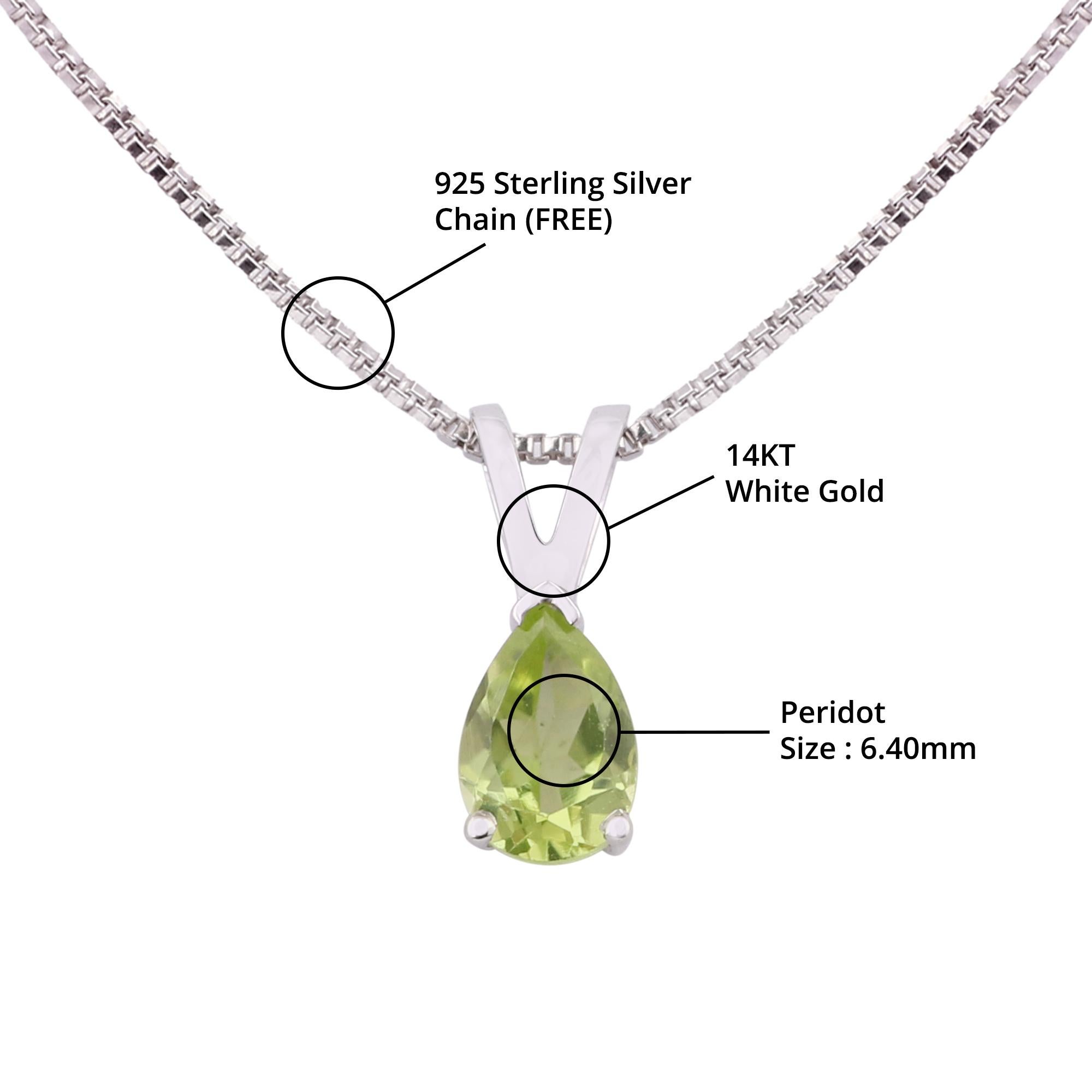 Item details:-

✦ SKU:- JPD00168WWW

✦ Material :- Gold

✦ Metal Purity : 14K White Gold

✦ Gemstone Specification:- 
✧ Natural Pear Peridot - 6.40mm - 1 Pc


✦ Approx. Pear Natural Peridot Weight : 0.490 Carat


✦ Approx. Item Gross Weight:- 0.380