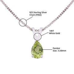 14K White Gold 0.490 Ctw Natural Peridot Solid Dainty Charm Teardrop Pendant