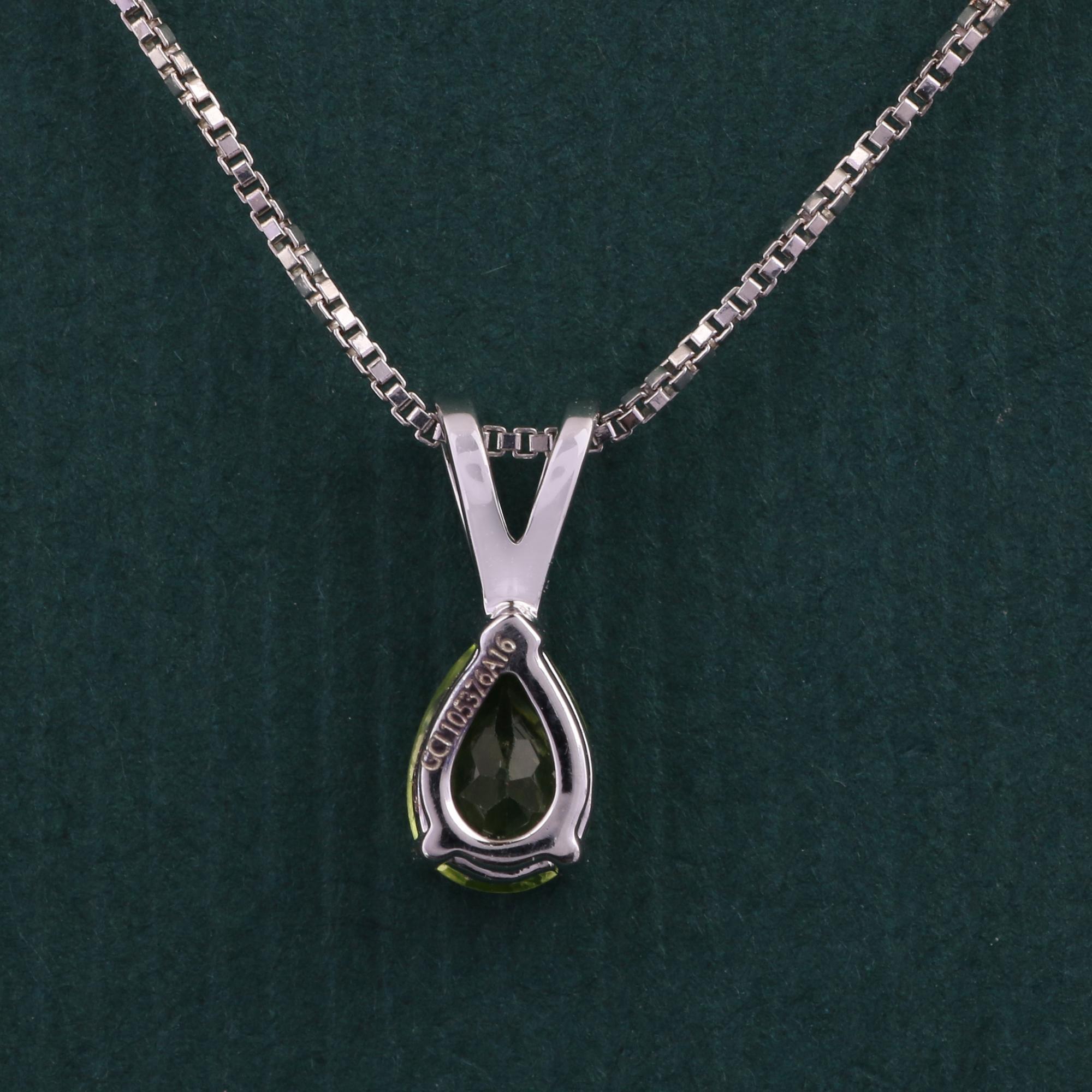 Modern 14K White Gold 0.490 Ctw Natural Peridot Solid Dainty Charm Teardrop Pendant For Sale