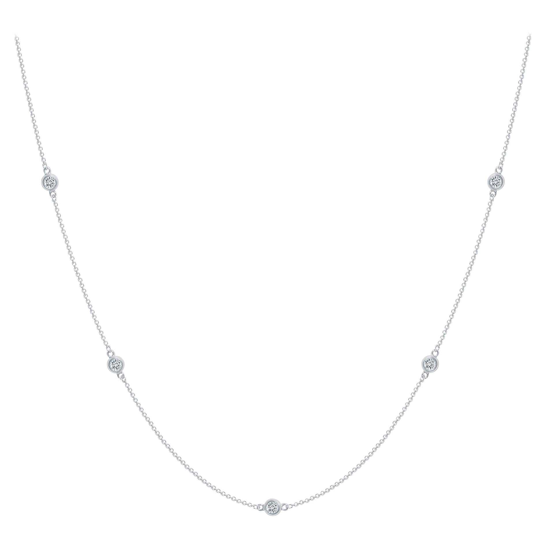 14k White Gold 0.50 Carat Diamond by the Yard Round-Cut Bezel Necklace
