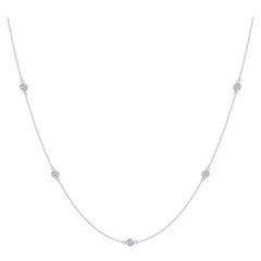 14k White Gold 0.50 Carat Diamond by the Yard Round-Cut Bezel Necklace