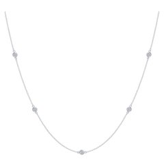 14k White Gold 0.50 Carat Diamond by the Yard Round-Cut Bezel Necklace