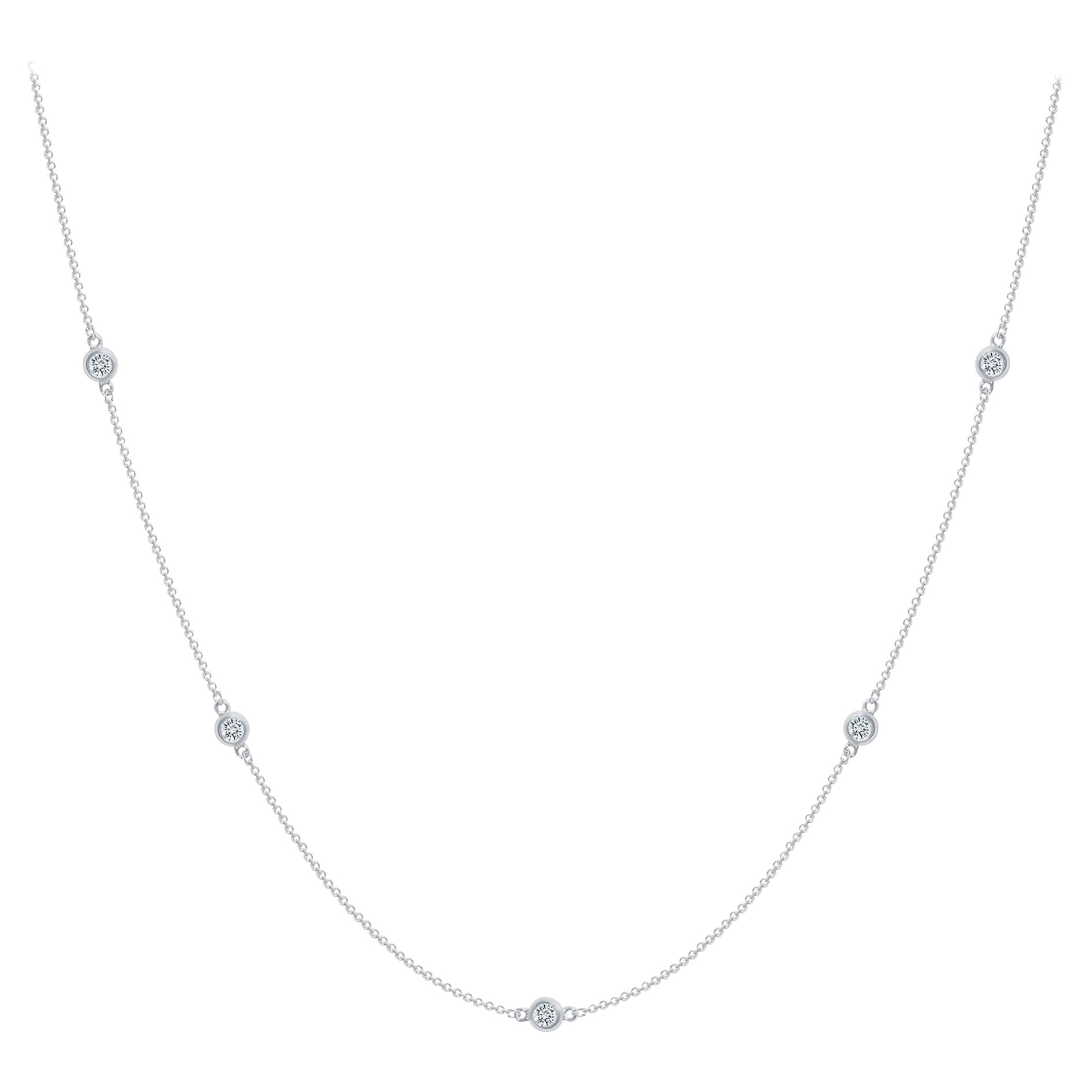 Collier en or blanc 14 carats avec lunette à diamants taille ronde de 0,50 carat au mètre