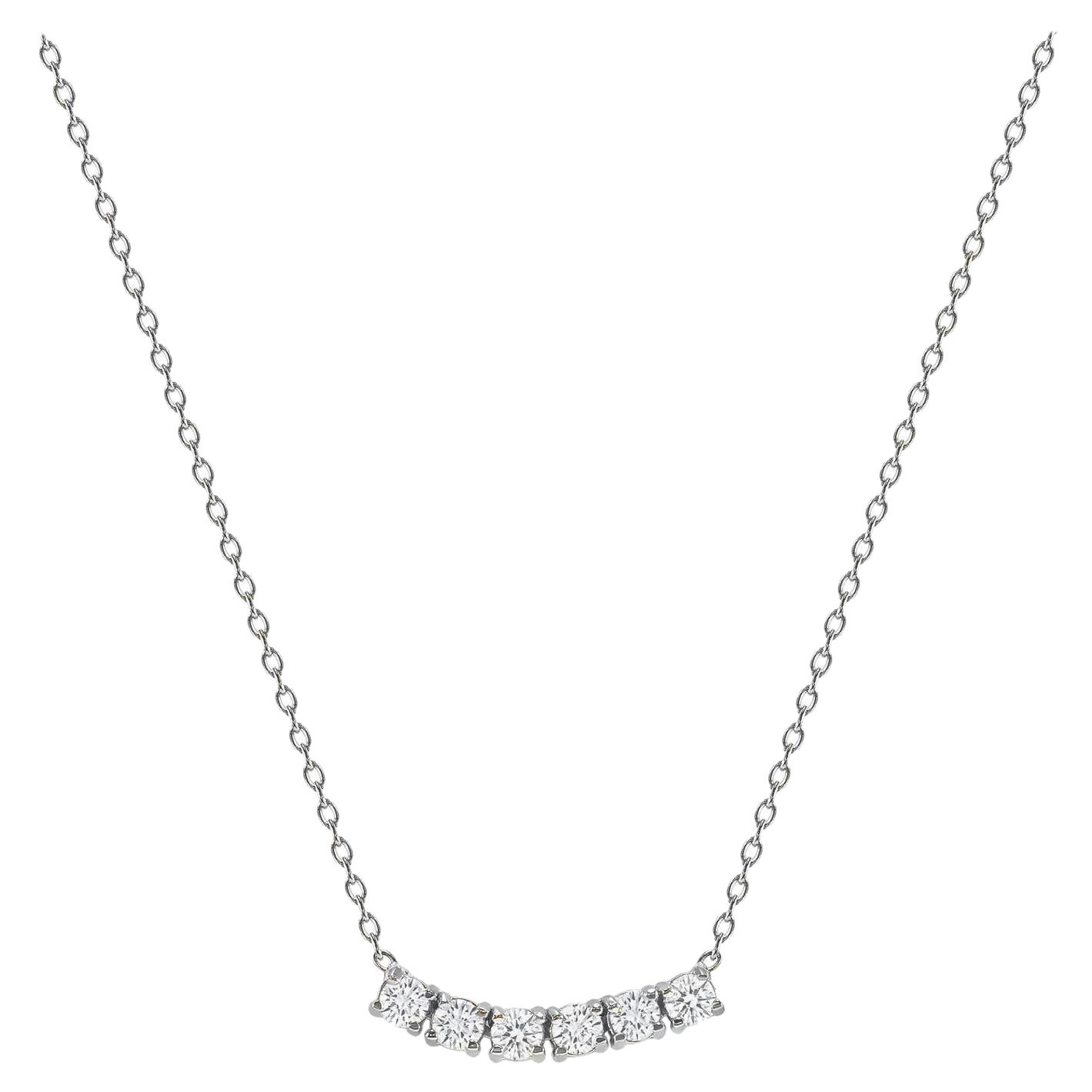 14 Karat Weißgold 0,50 Karat kleiner runder Diamant Sechs Steine geschwungene Halskette, 14 Karat
