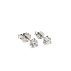 14K White Gold 0.50 CT Round Diamond 3-Prong Martini Set Petite Stud Earrings