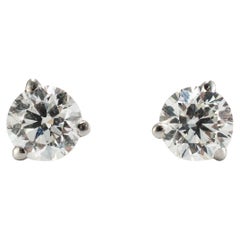 14K White Gold 0.50 CT Round Diamond 3-Prong Martini Set Petite Stud Earrings