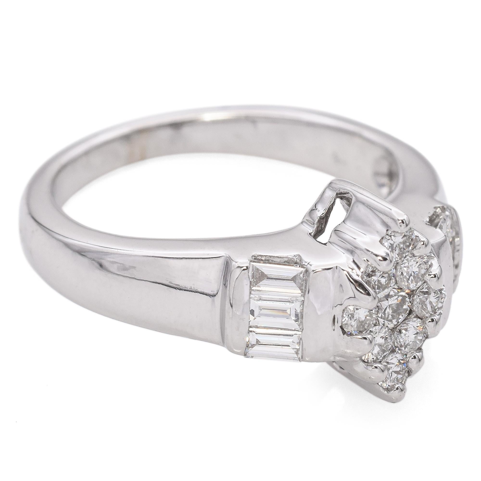 Women's 14K White Gold 0.50 TCW Diamond Cluster Engagement Ring Band For Sale