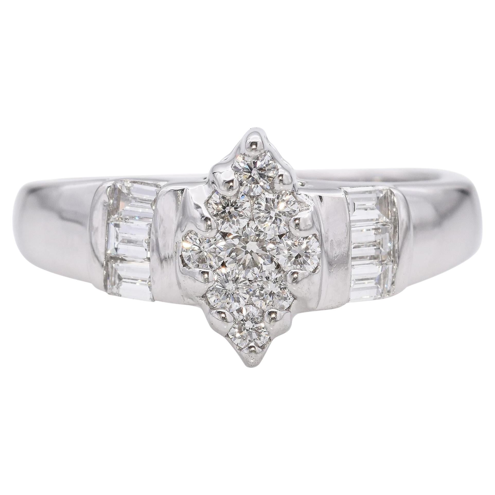14K White Gold 0.50 TCW Diamond Cluster Engagement Ring Band
