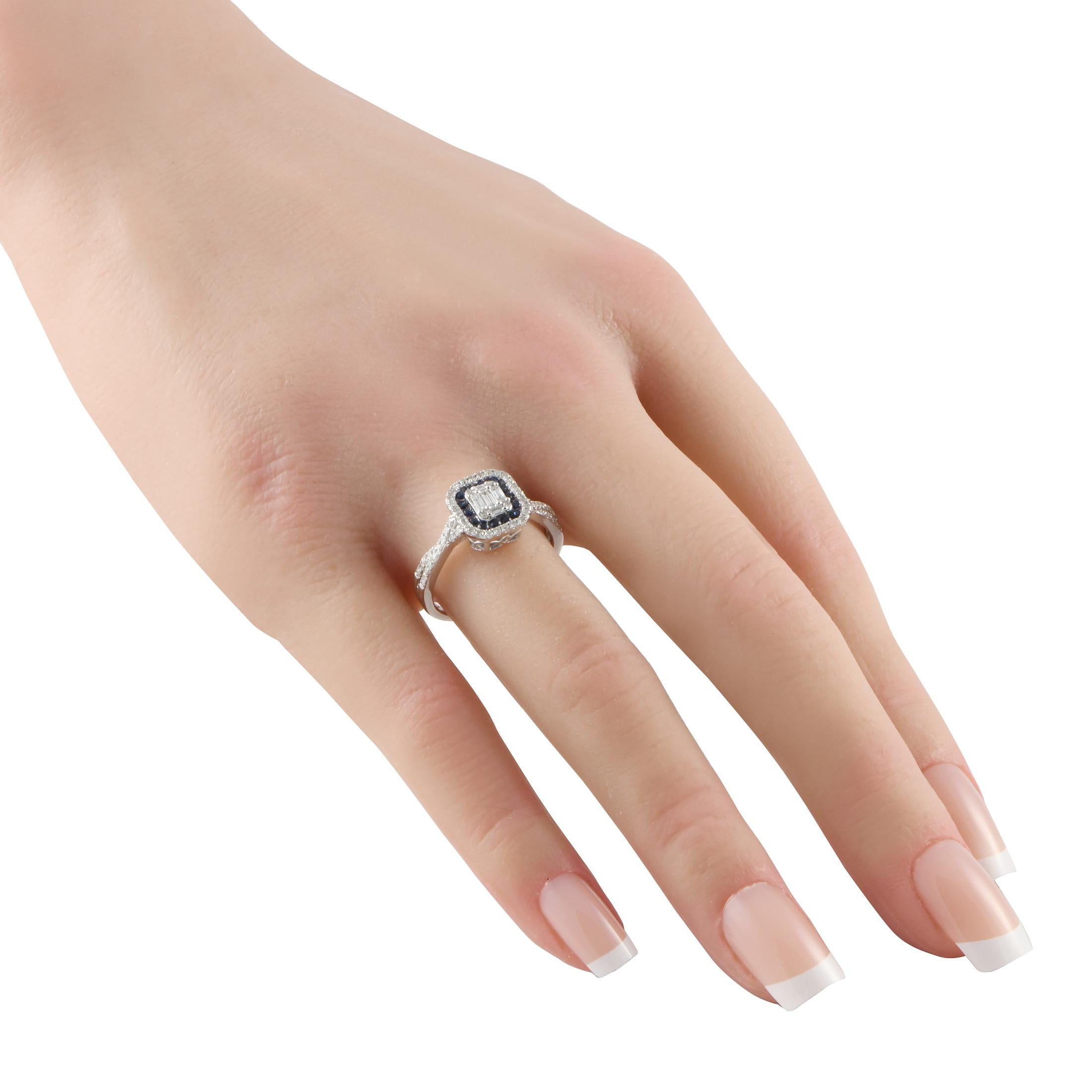 Round Cut 14K White Gold 0.50ct Diamond and Sapphire Ring For Sale