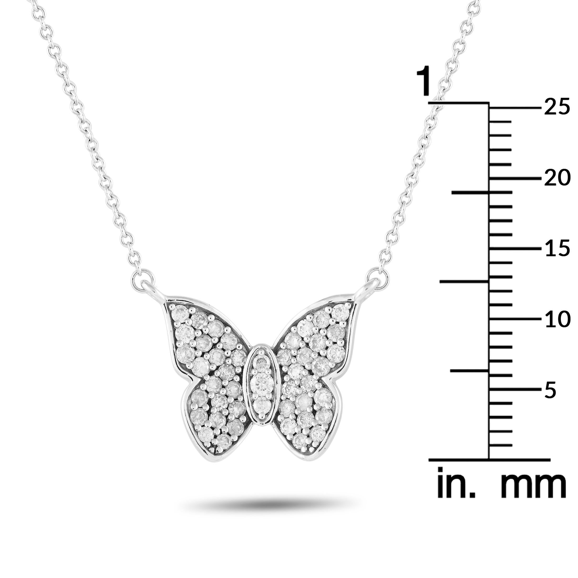 14K White Gold 0.50ct Diamond Butterfly Necklace In New Condition For Sale In Southampton, PA