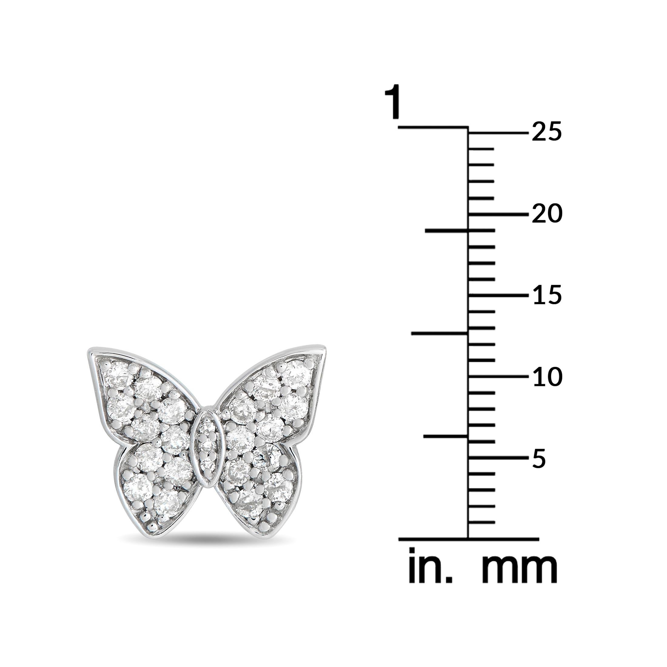Round Cut 14K White Gold 0.50ct Diamond Butterfly Stud Earrings For Sale