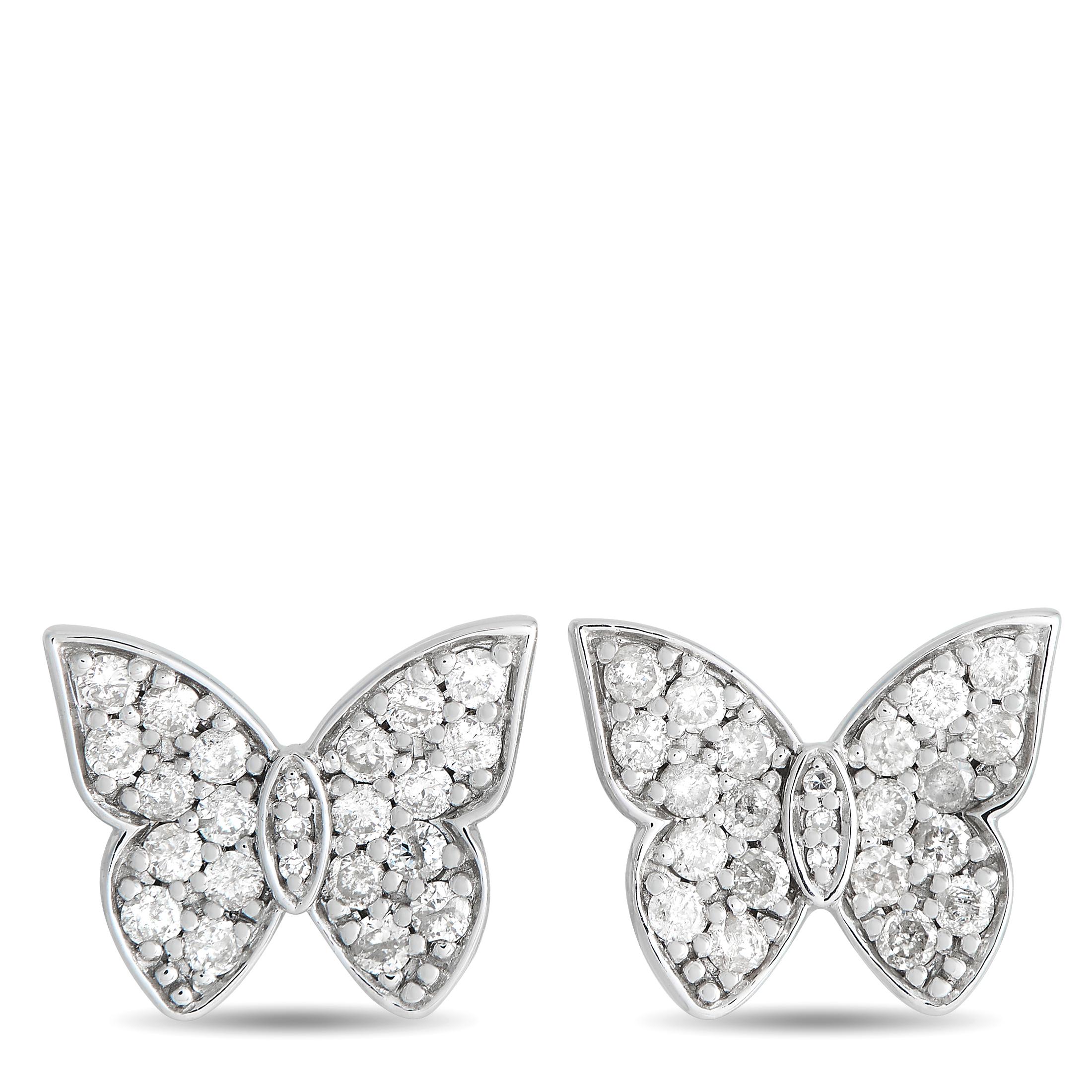 14K White Gold 0.50ct Diamond Butterfly Stud Earrings In New Condition For Sale In Southampton, PA