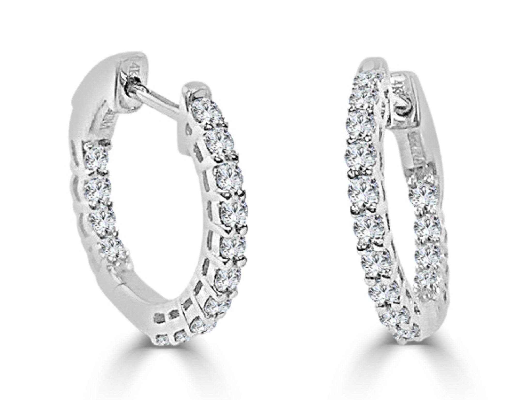 Baguette Cut 14K White Gold 0.50ct Diamond Hoop Earrings for Her For Sale