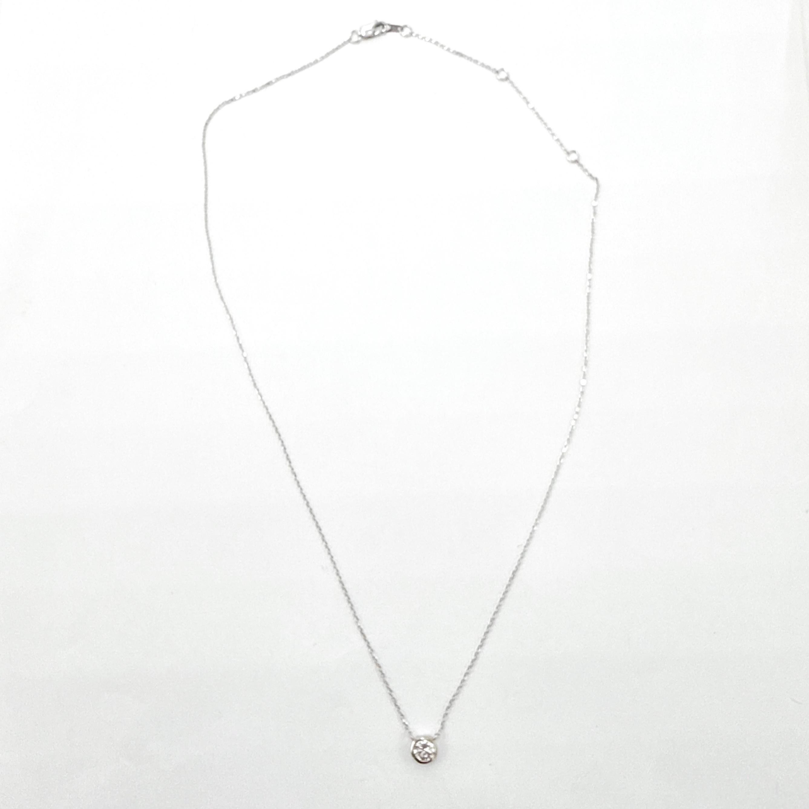 Round Cut 14K White Gold 0.50ct Natural Diamond 18 Inch Adjustable Solitaire Necklace For Sale
