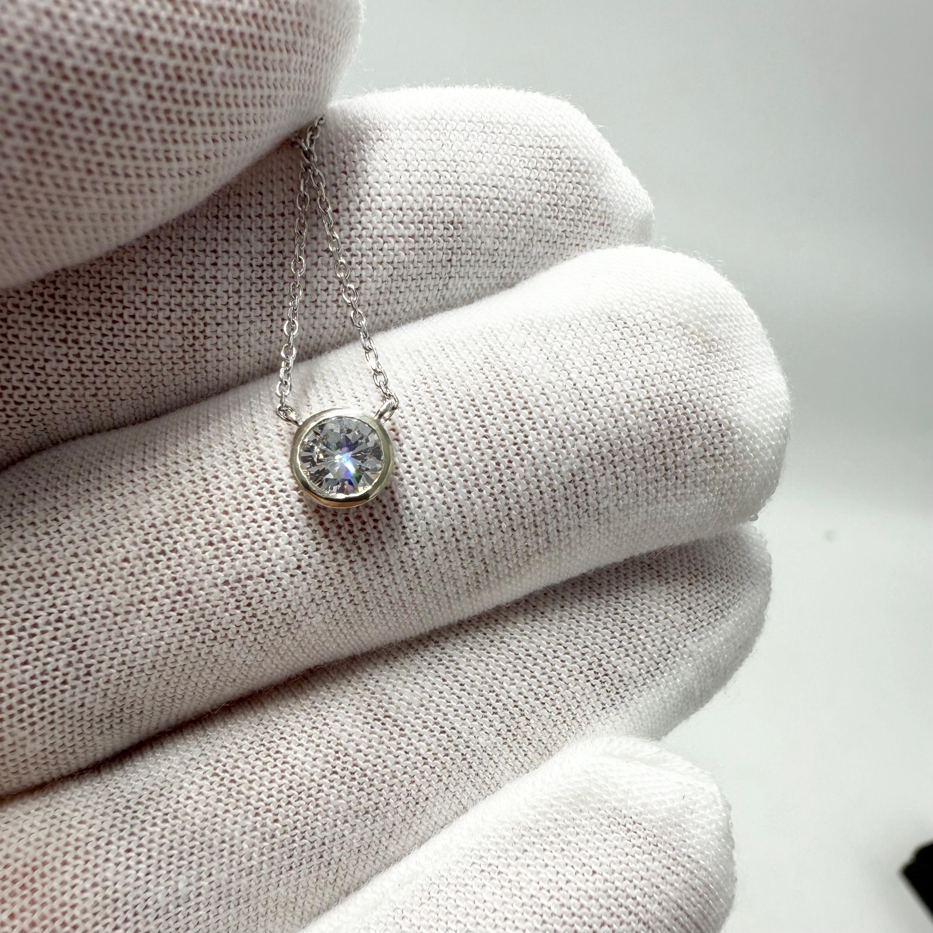 14K White Gold 0.50ct Natural Diamond 18 Inch Adjustable Solitaire Necklace For Sale 1