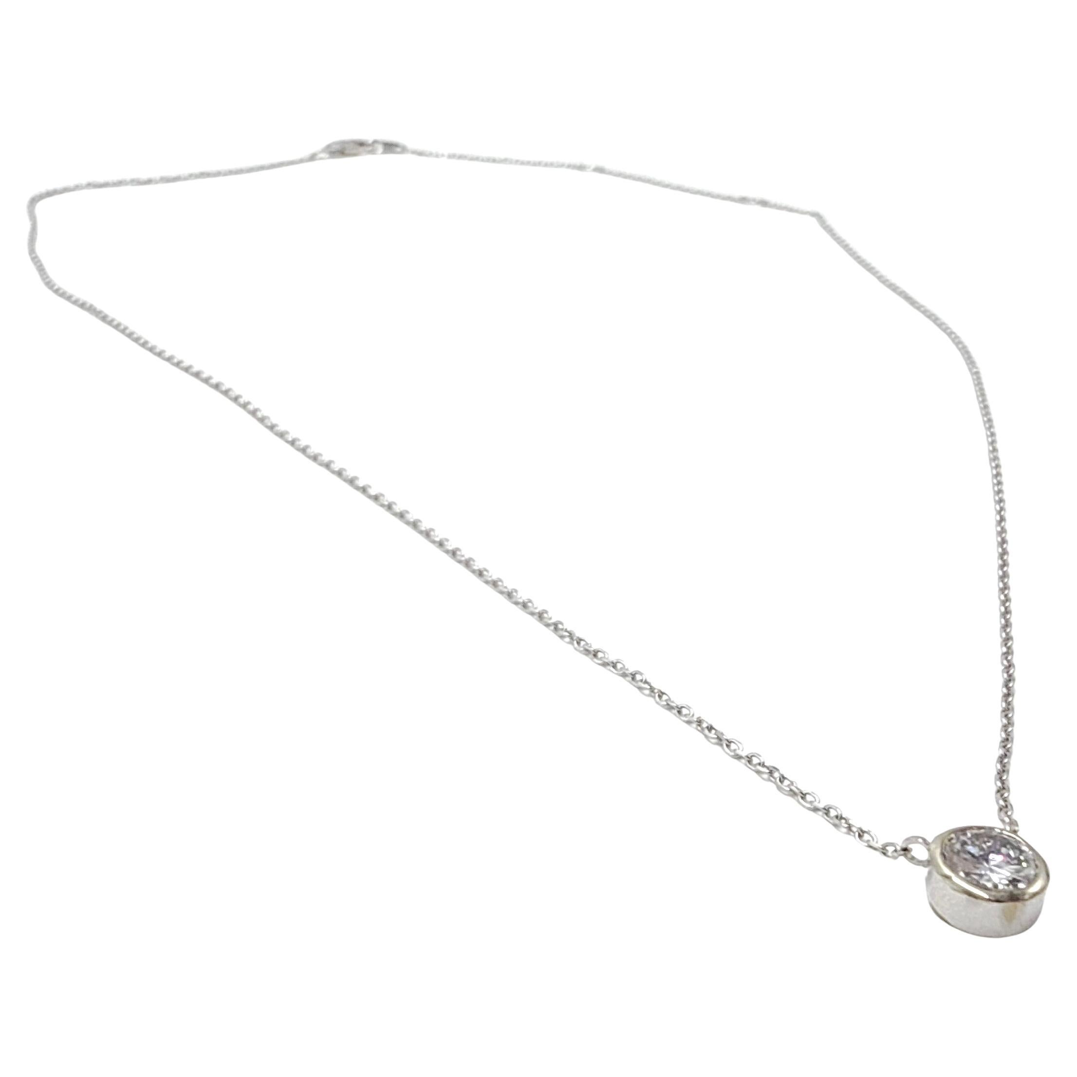 14K White Gold 0.50ct Natural Diamond 18 Inch Adjustable Solitaire Necklace For Sale