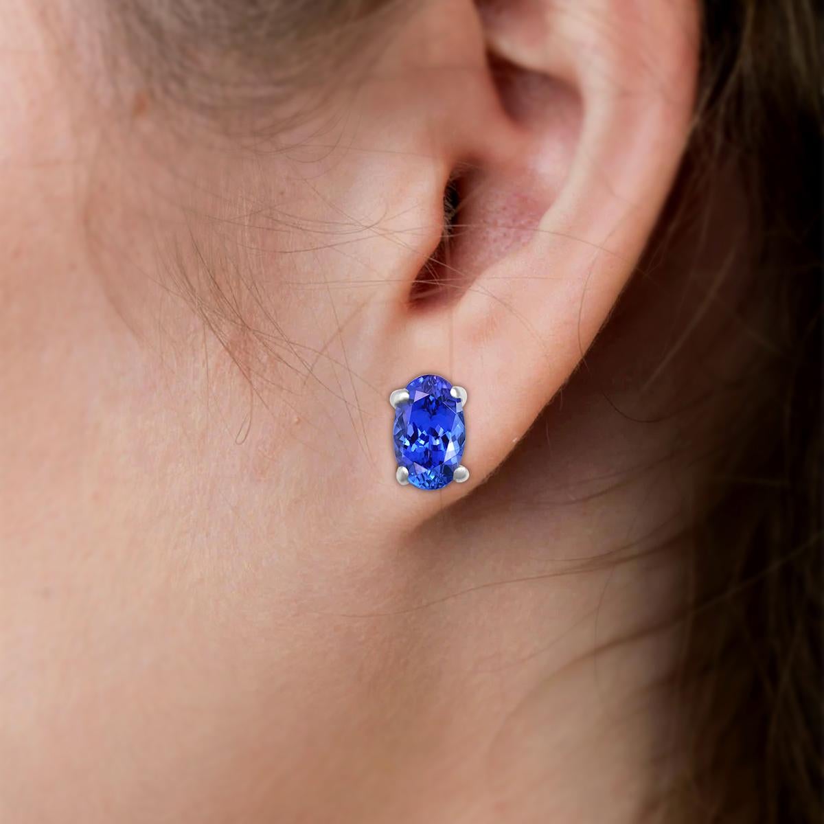14K White Gold 0.50cts Tanzanite Earring, Style#ER53OV100 In New Condition In New York, NY