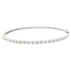14k White Gold 0.50ctw Bezel Diamond Stackable Hinged Open Bangle Bracelet
