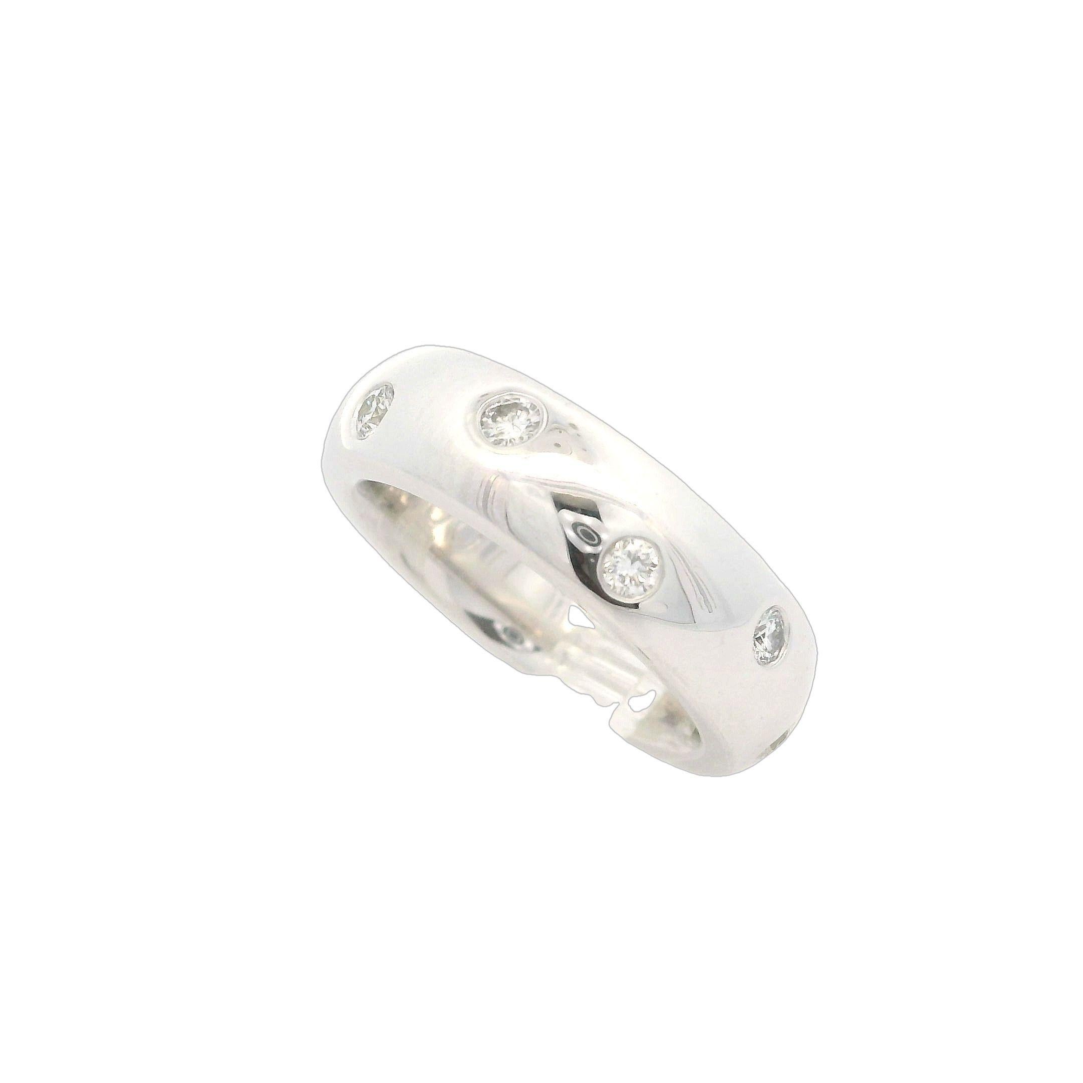 Women's 14k White Gold 0.50ctw Burnish Set Diamond 6mm Wide Eternity Band Ring sz 5.5 For Sale