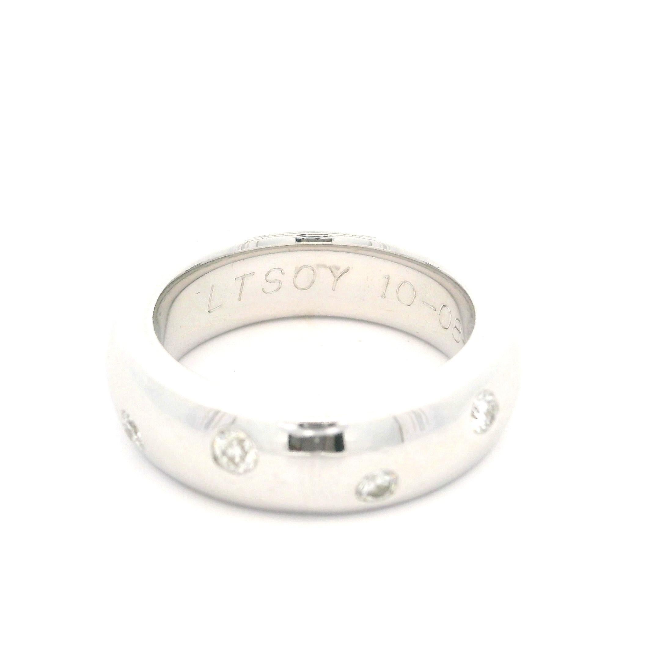 14k White Gold 0.50ctw Burnish Set Diamond 6mm Wide Eternity Band Ring sz 5.5 For Sale 1