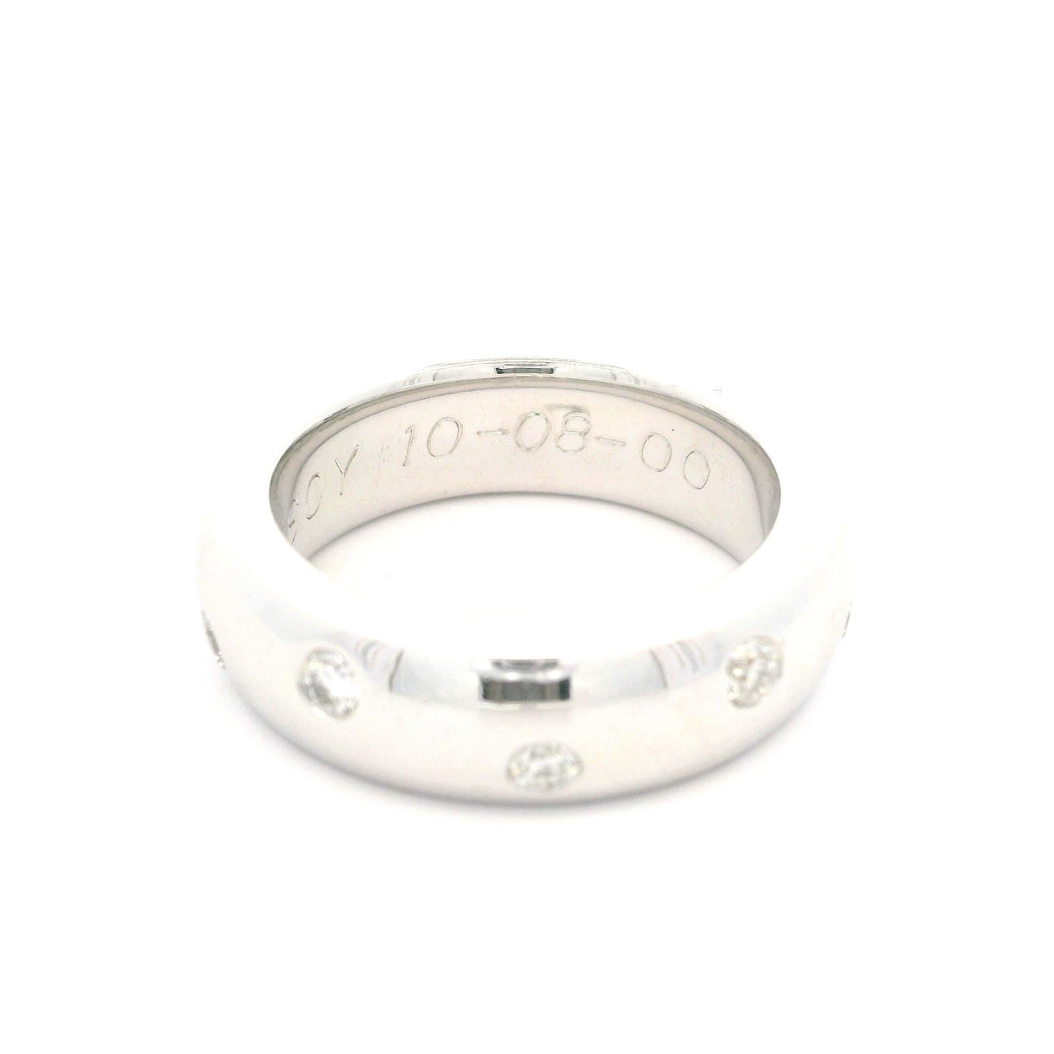 14k White Gold 0.50ctw Burnish Set Diamond 6mm Wide Eternity Band Ring sz 5.5 For Sale 2