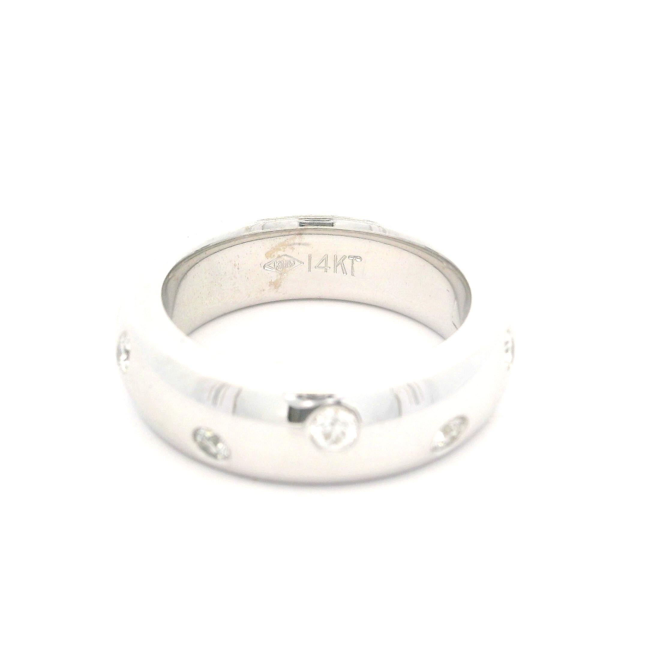 14k White Gold 0.50ctw Burnish Set Diamond 6mm Wide Eternity Band Ring sz 5.5 For Sale 3
