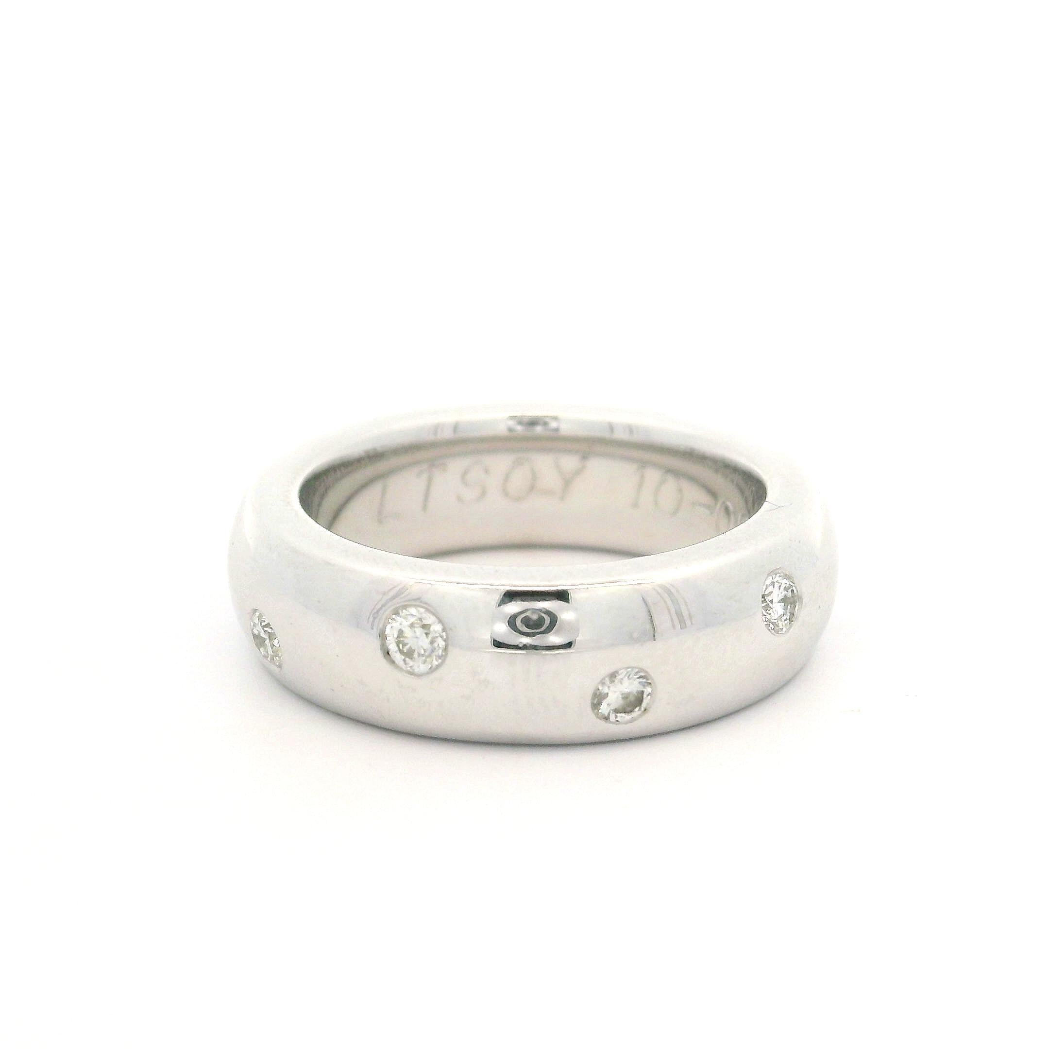 14k White Gold 0.50ctw Burnish Set Diamond 6mm Wide Eternity Band Ring sz 5.5 For Sale 4