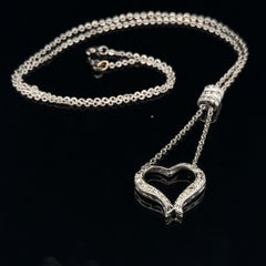 14k White Gold 0.50ctw Diamond Dangle Open Heart Pendant w/ Cable Link Necklace