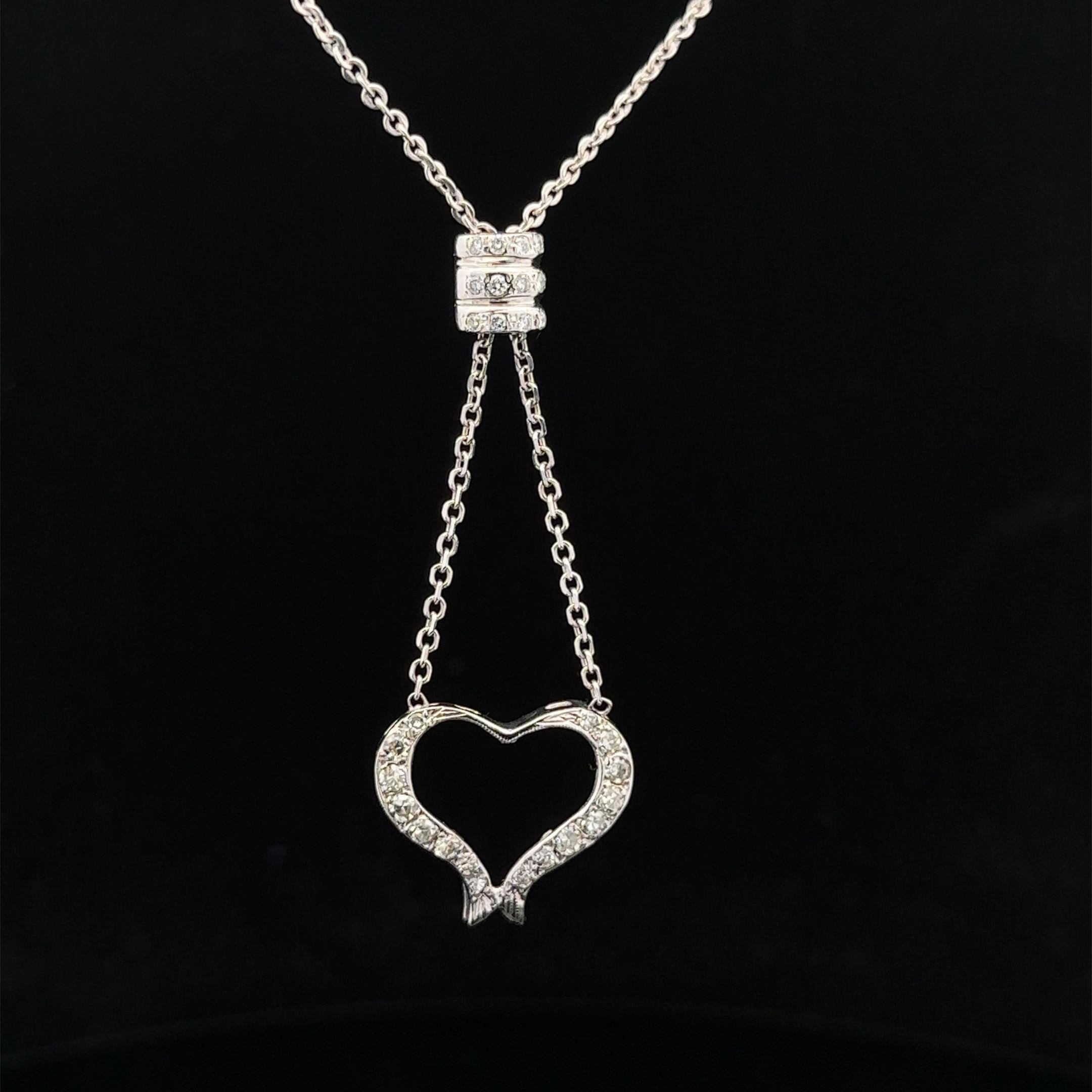 De las mujeres Collar de oro blanco de 14 quilates con colgante de corazón abierto y eslabón de cable y diamantes de 0,50 quilates en venta