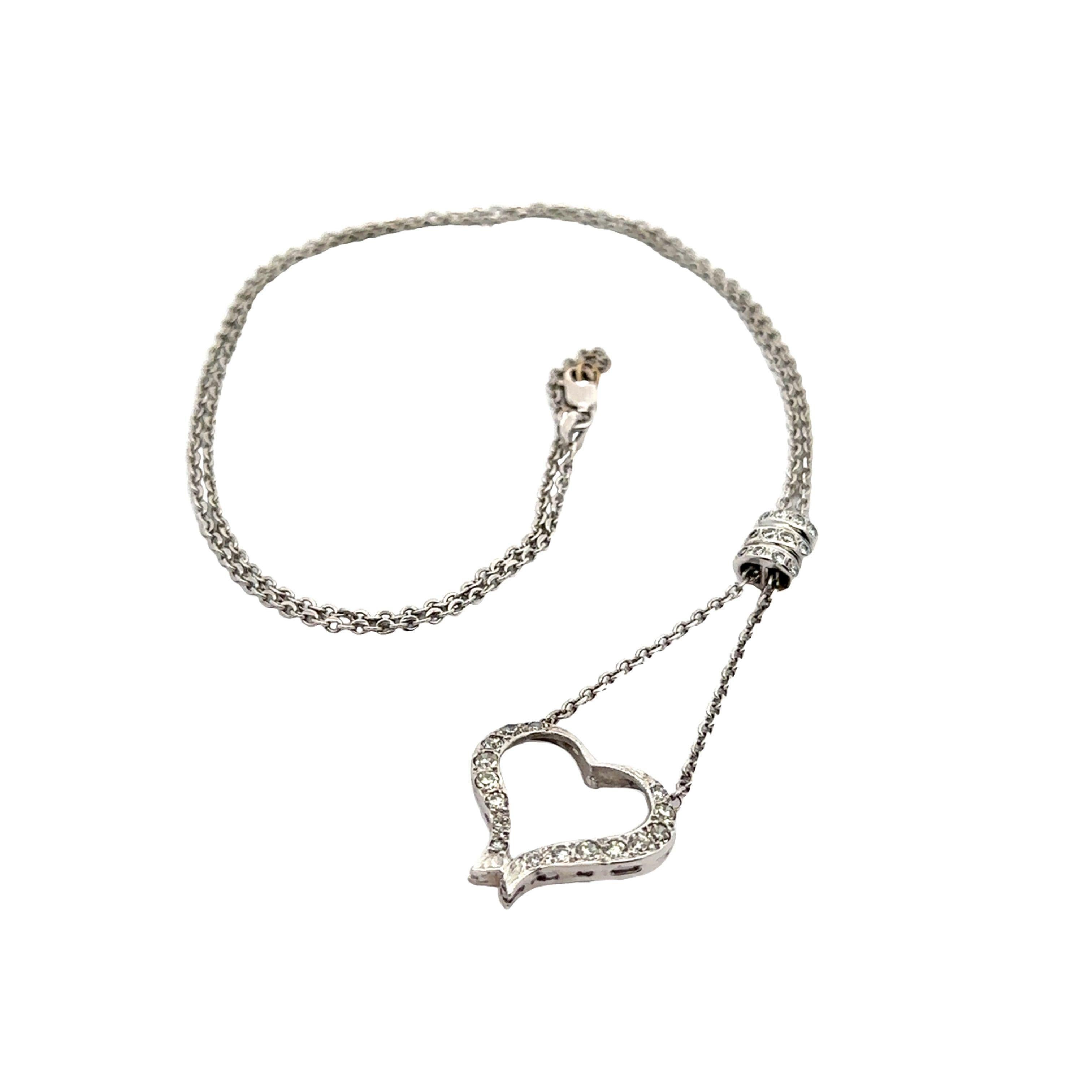 Collar de oro blanco de 14 quilates con colgante de corazón abierto y eslabón de cable y diamantes de 0,50 quilates en venta 1