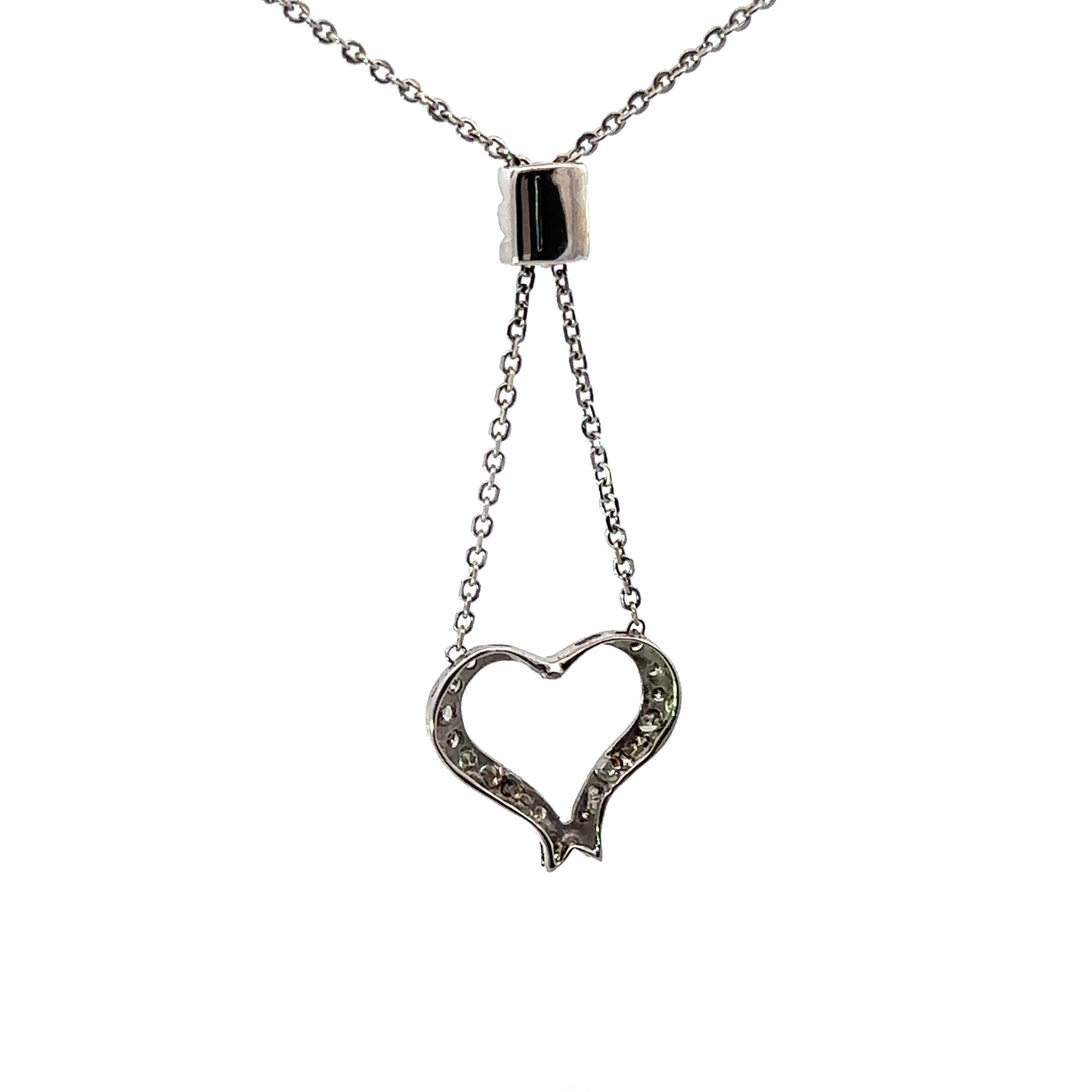 Collar de oro blanco de 14 quilates con colgante de corazón abierto y eslabón de cable y diamantes de 0,50 quilates en venta 3