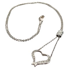 Collar de oro blanco de 14 quilates con colgante de corazón abierto y eslabón de cable y diamantes de 0,50 quilates