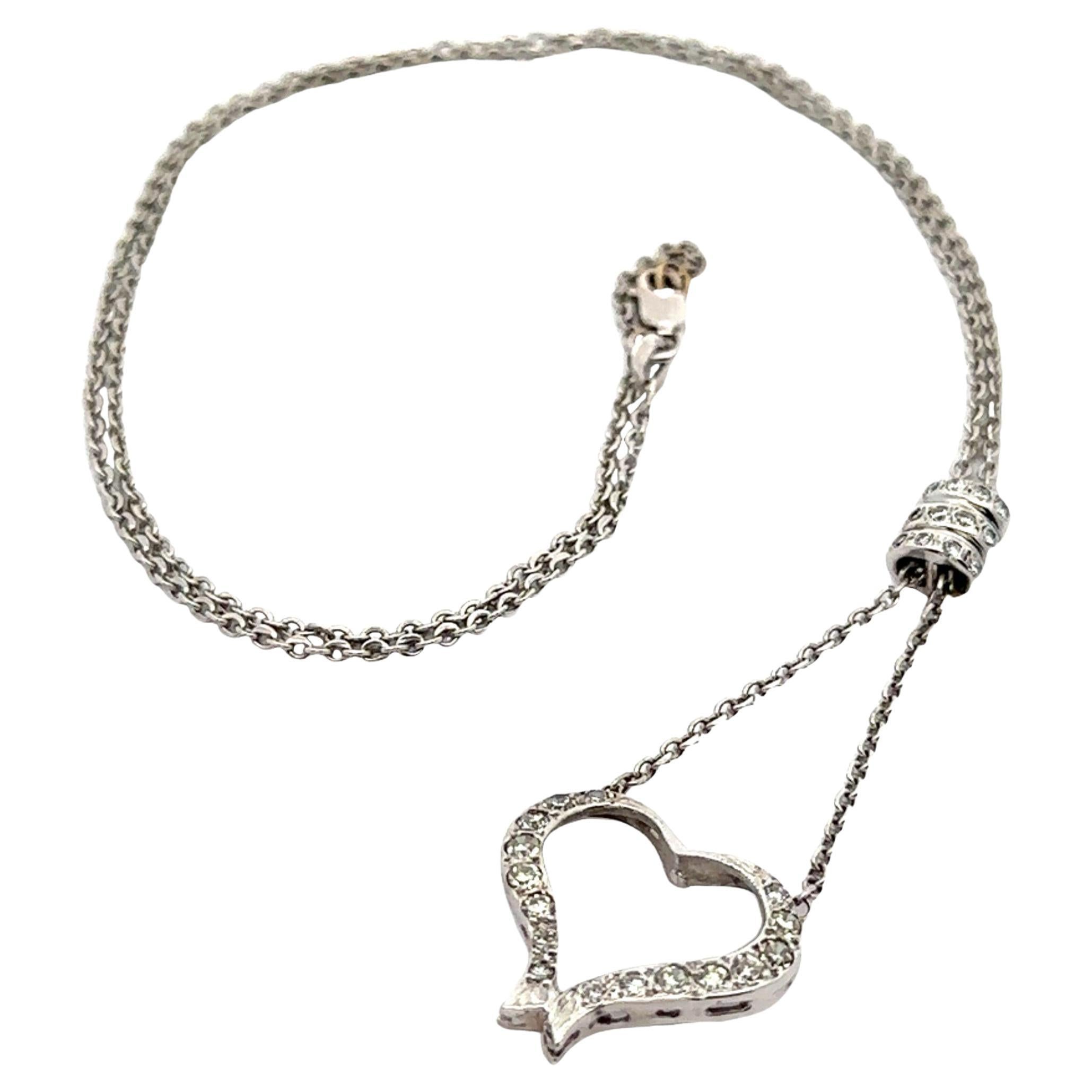 14k Weißgold 0,50ctw Diamant baumeln offenes Herz Anhänger w / Kabel Link Halskette