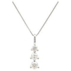 14k White Gold 0.50ctw Diamond Graduated Drop Journey Pendant w/ 18" Box Chain