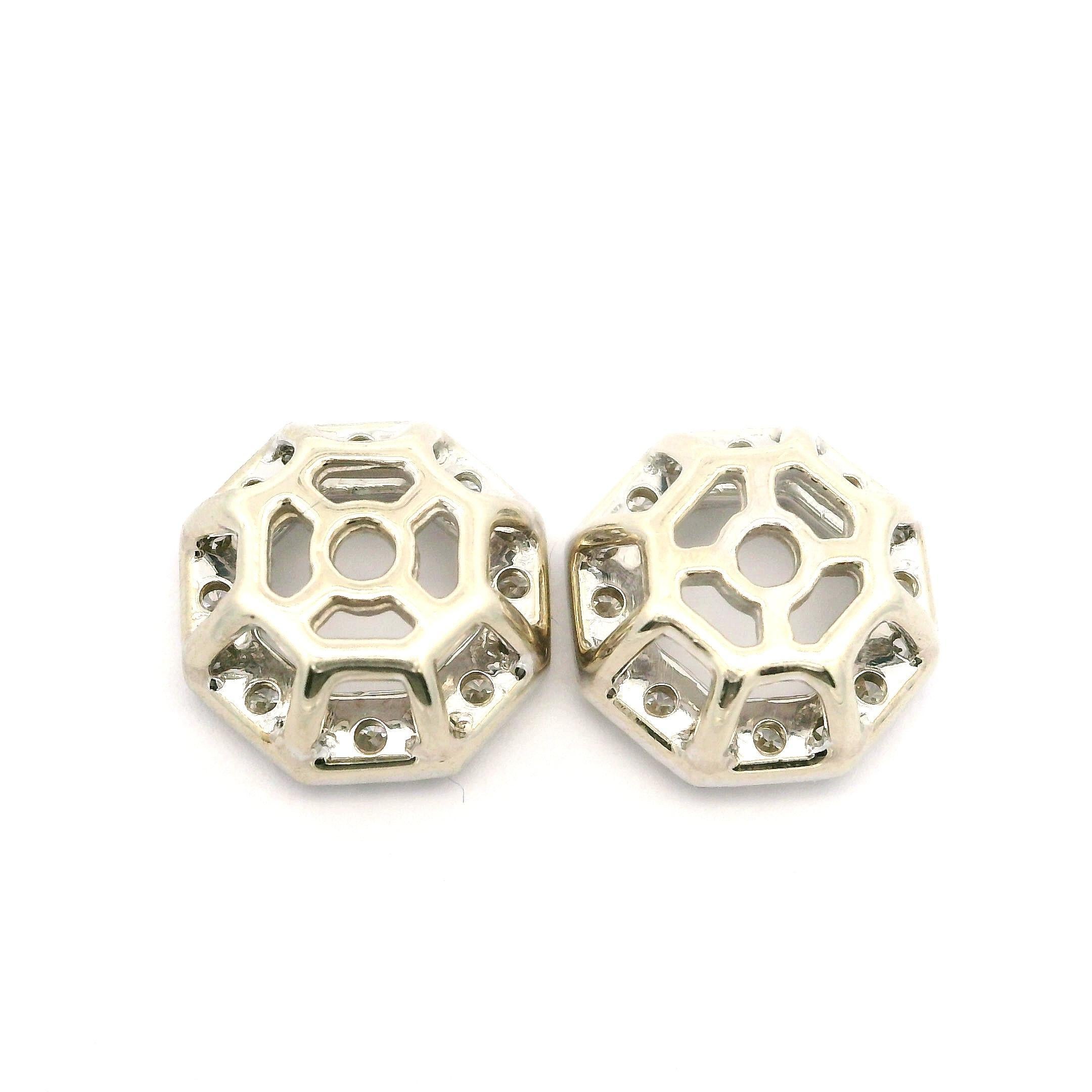 Brilliant Cut 14k White Gold 0.50ctw Fiery Diamond Octagon Stud Earring Jackets Enhancers For Sale