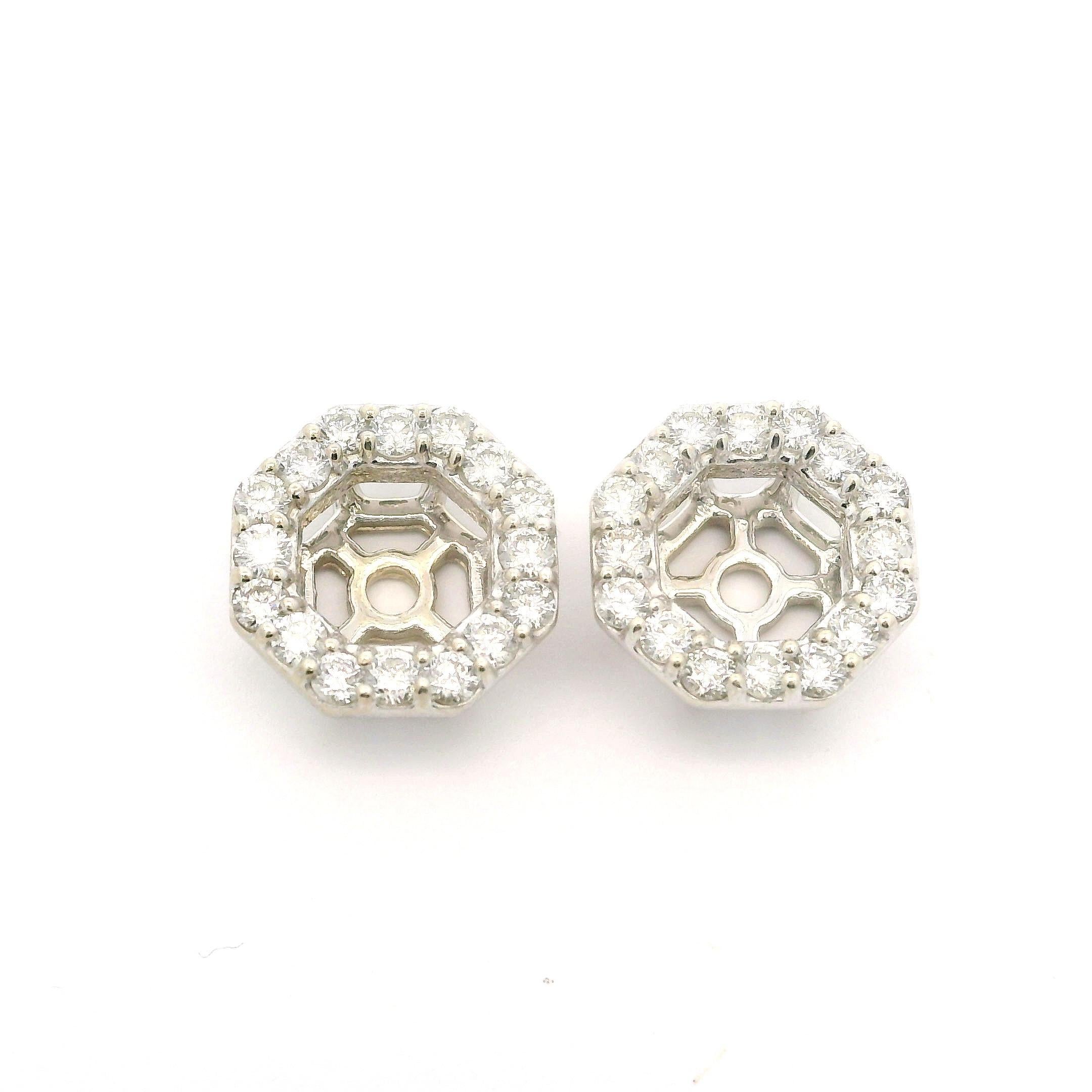 14k White Gold 0.50ctw Fiery Diamond Octagon Stud Earring Jackets Enhancers In Excellent Condition For Sale In Montclair, NJ
