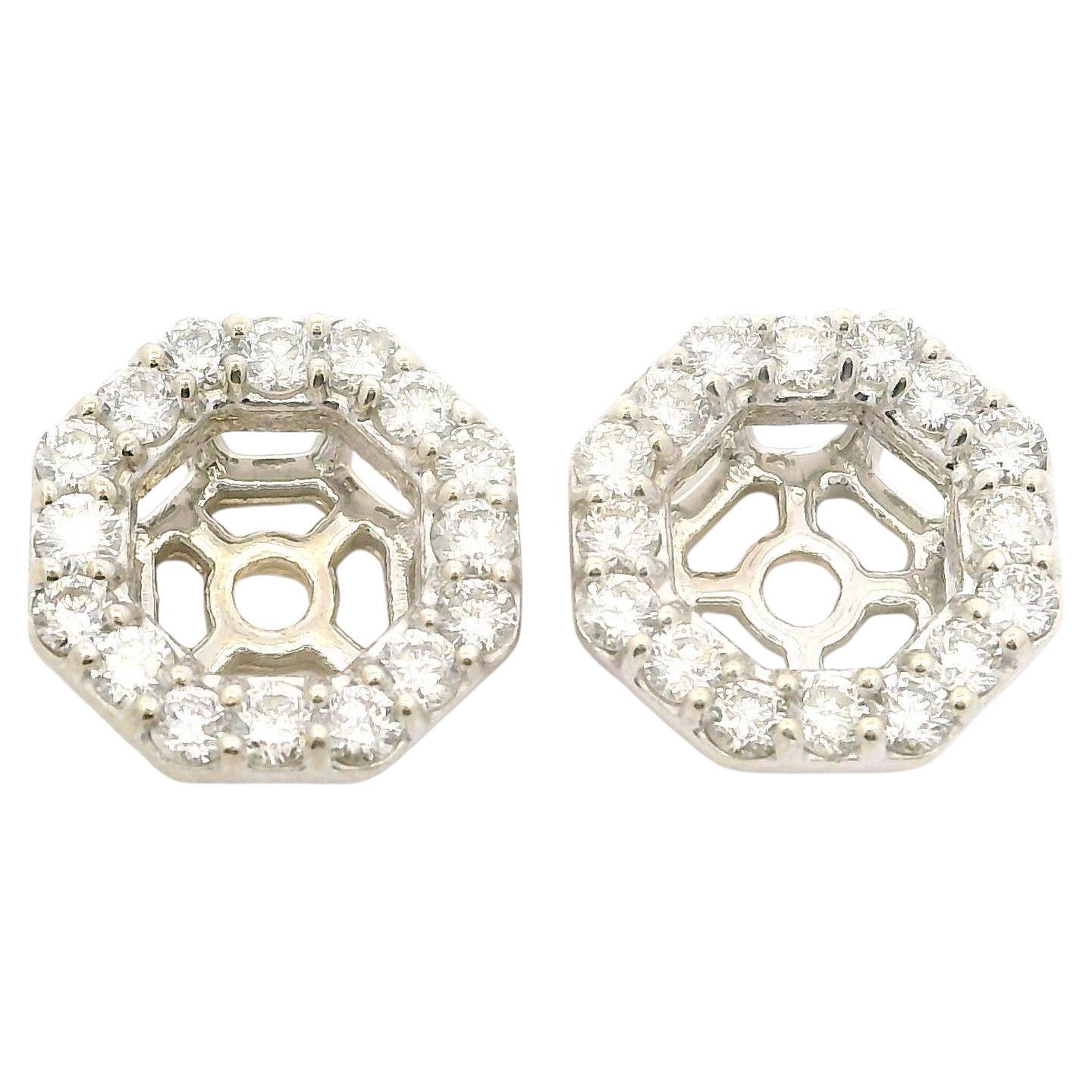 14k White Gold 0.50ctw Fiery Diamond Octagon Stud Earring Jackets Enhancers For Sale