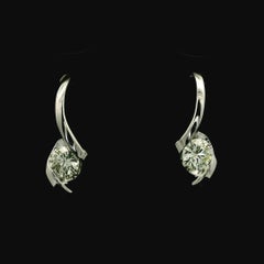 14k White Gold 0.50ctw Fiery Diamond Solitaire Swirl Ribbon Drop Earrings