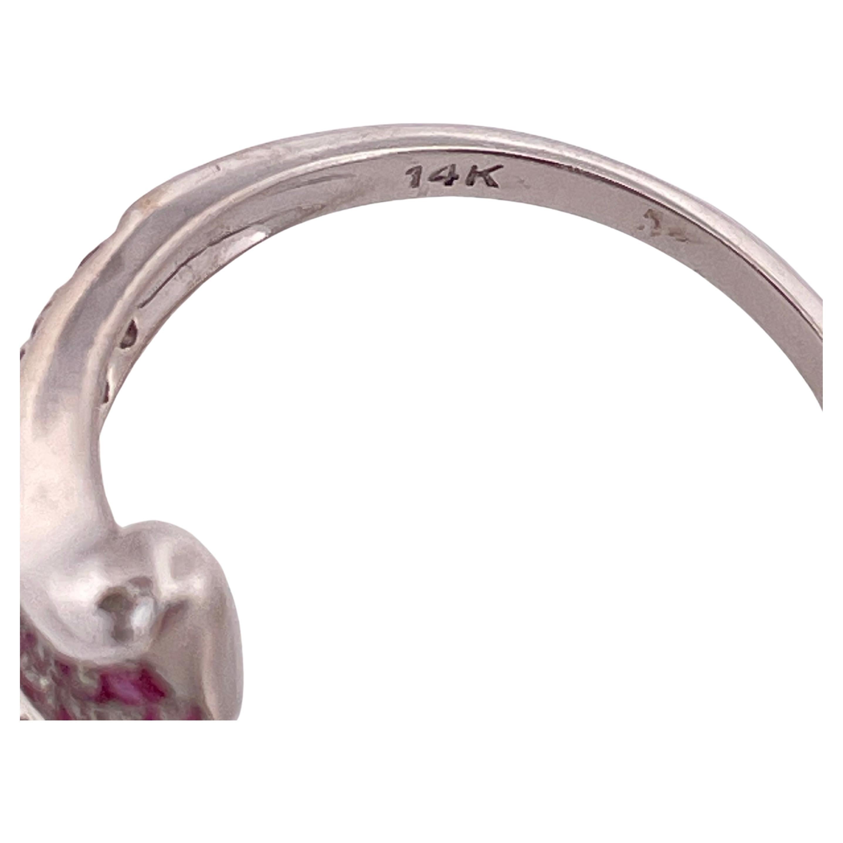 Anillo de oro blanco de 14 quilates con diamante H-I SI1 de 0,50 ctw y zafiro rosa en venta 1