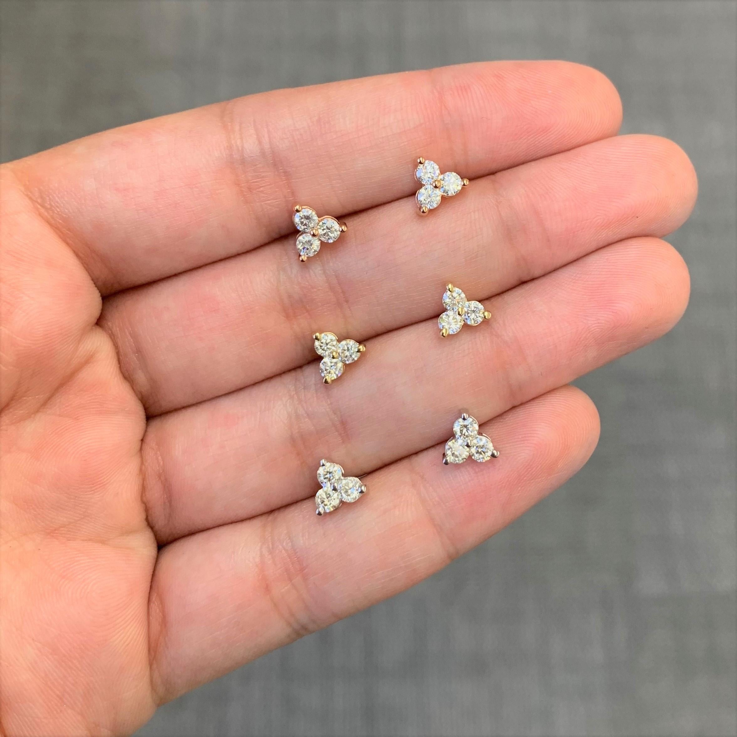 3 stone diamond stud earrings