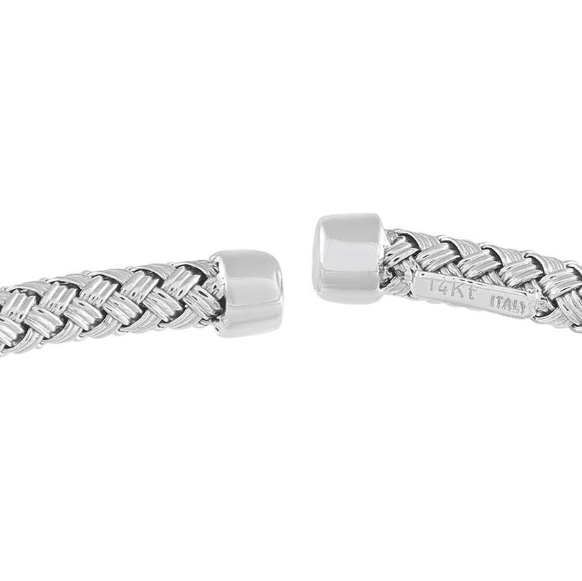 Round Cut 14K White Gold 0.54ct Diamond Woven Bangle Bracelet MF15-111325 For Sale